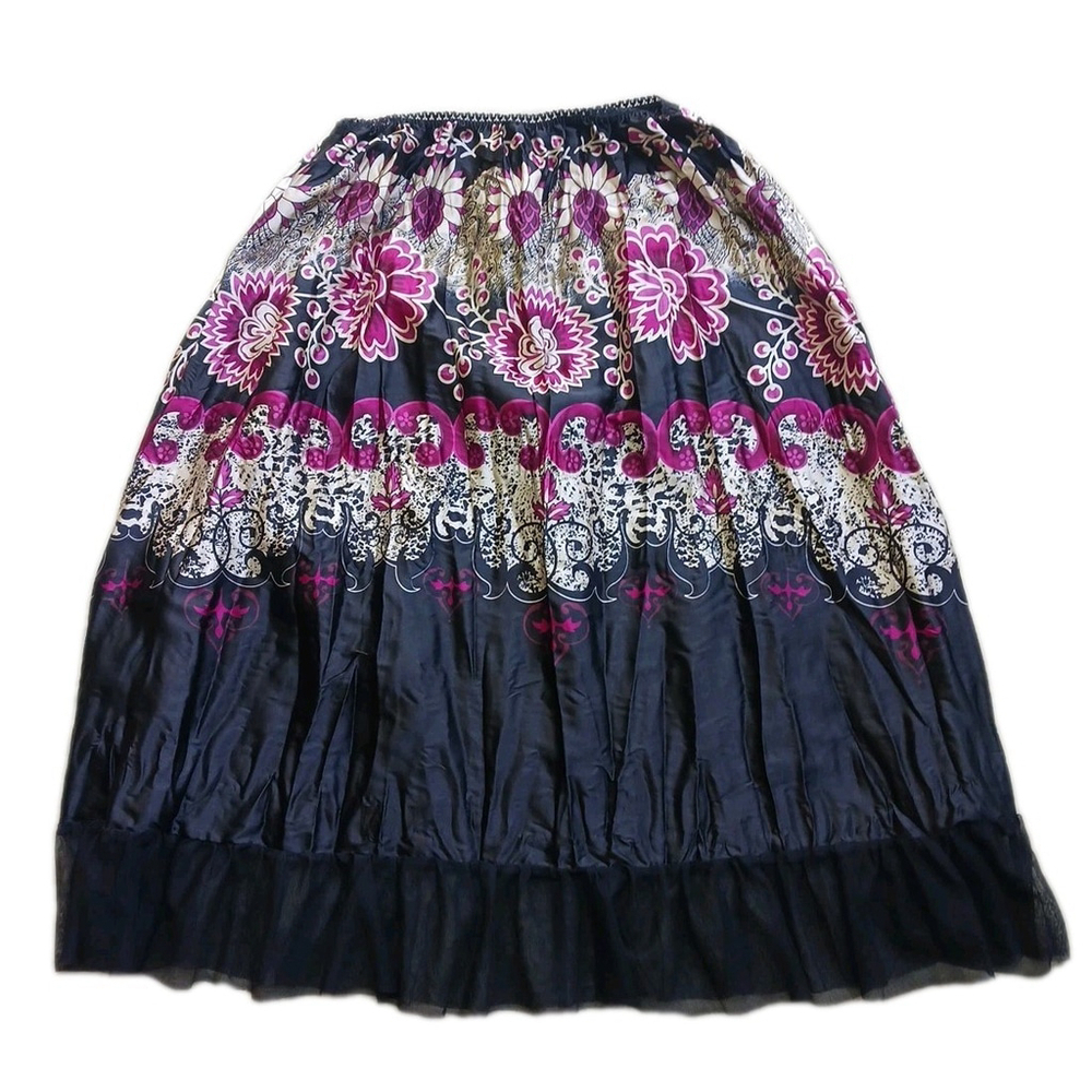 Vintage Y2K Heart Soul Floral Skirt Black Purple Large